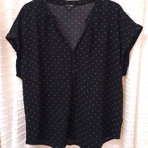 Papermoon Black White Polka Dot V-Neck Short Sleeve Boxy Top Womans Size 2XL
